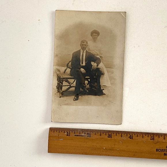 RPPC c1930 Handsome Gentleman Lady Couple Studio Portrait AZO Divided Postcard - Picture 6 of 6